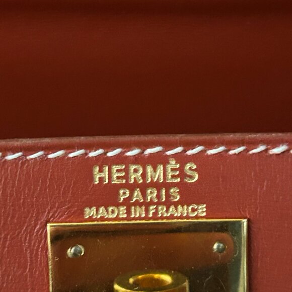 Hermes Sienne Red & Gold Hardware Box Leather Kelly 28 - Picture 7 of 8